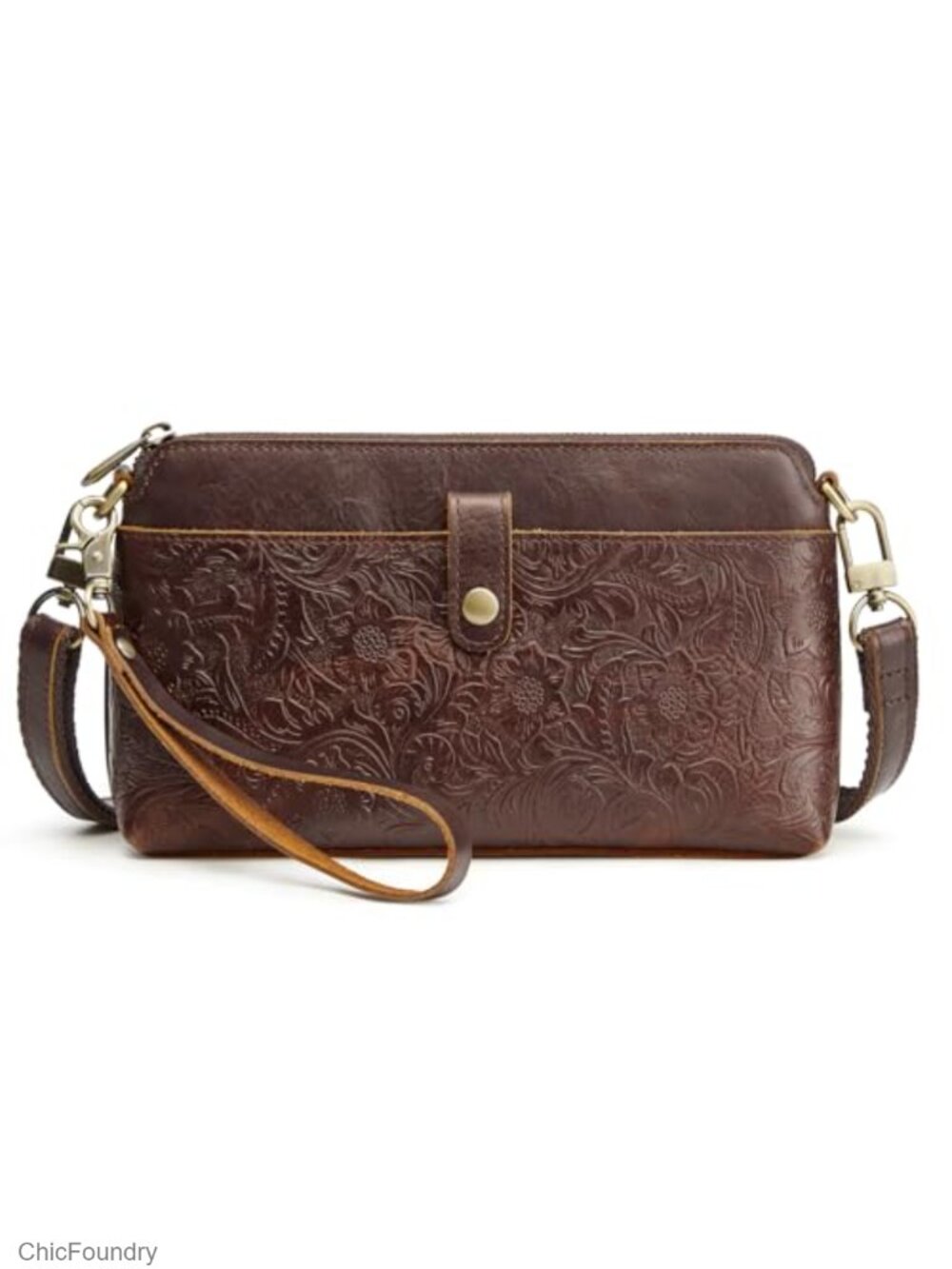 Full Grain Cattle Leather Crossbody Bag RFID Blocking Wristlet Convertible